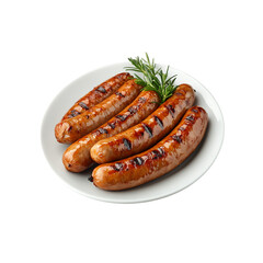 a plate of  grilled sausage isolated on a transparent background, in a PNG format