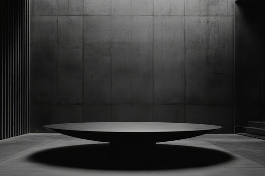 Modern Minimalist Interior with Circular Table and Dark Wall