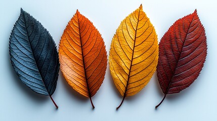 Four different colored leaves on a white background. Can be used for nature, autumn 