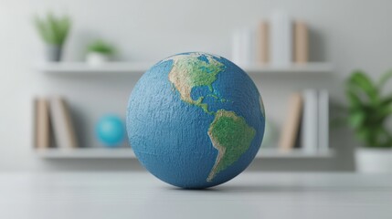 3D Earth Globe on a Clean Table in a Modern Interior Space