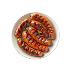 a plate of  grilled sausage isolated on a transparent background, in a PNG format