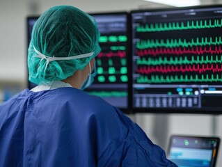 Medical Professional Monitoring Heart Rate on Advanced Display Screens
