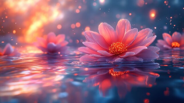 Chrysanthemum flowers floating amidst colorful - Powered by Adobe