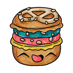 Macaroons Kawaii Cute Cake Hand Drawn Art Vector Hand Drawing Watercolor Illustration Icon