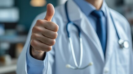 Confident Doctor Giving Thumbs Up Gesture in Professional Medical Setting