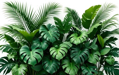 Lush Green Tropical Leaves with Exotic Munster and Palm Foliage for Botanical and Nature-Inspired Designs 