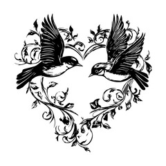 Fototapeta premium birds flying within a heart shaped vector logo illustration design