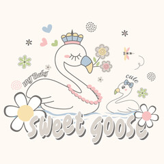 Beautiful swan playing with cute little animal friend in peaceful nature setting
