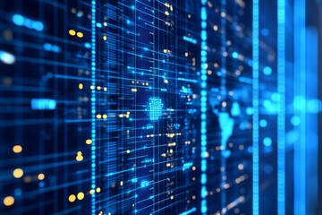 Obraz premium A computer screen with a blue background and yellow lines