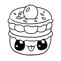 Line Art Macaroons Kawaii Cute Cake Coloring Page Hand Drawn Art Vector Hand Drawing Watercolor Illustration Icon