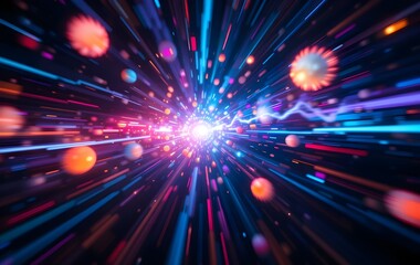 Futuristic Light Speed Travel Concept with Vibrant Neon Colors and Digital Motion Effect