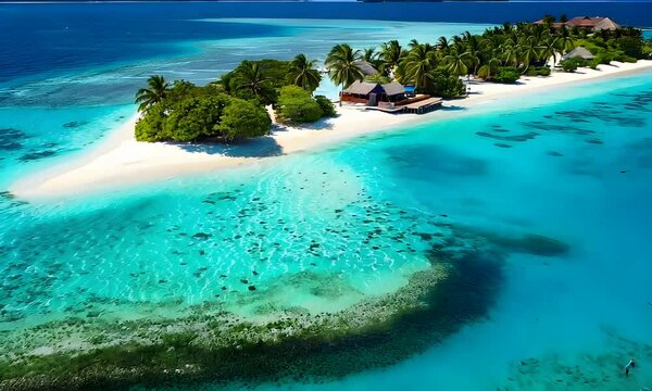 Explore the breathtaking beauty of a tropical island paradise with crystal clear waters and lush green palms near the equator