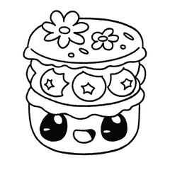 Line Art Macaroons Kawaii Cute Cake Coloring Page Hand Drawn Art Vector Hand Drawing Watercolor Illustration Icon