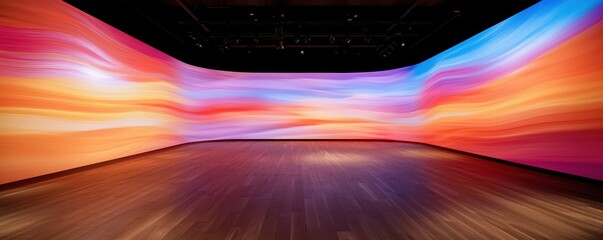 clean energy wind solutions concept. Vibrant abstract wall art installation in a spacious gallery setting.