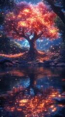 Fototapeta premium Fantastical aster tree with glowing