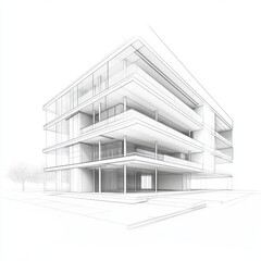 Architectural sketch of a modern multi-story building with balconies and outdoor space.