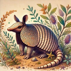 Obraz premium Armadillo Small burrowing and omnivorous mammal