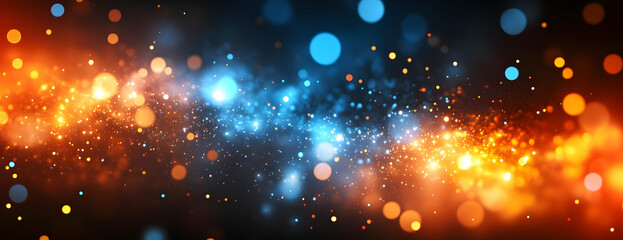 Fototapeta premium Cosmic swirl, fiery & icy bokeh, dark backdrop, website banner