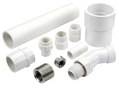 conexiones y tuberias pvc cedula 40 color blanco on white background