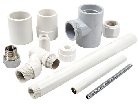 conexiones y tuberias pvc cedula 40 color blanco on white background