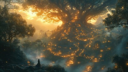 Fototapeta premium Magical travelers exploring an enchanted fores 