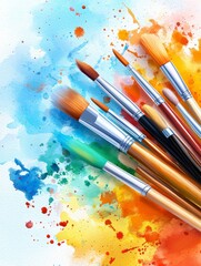 Obraz premium Colorful Paintbrushes on Watercolor Background.