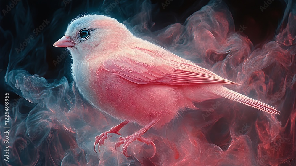 Wall mural Pink Bird Amidst Swirling Smoke Abstract Art