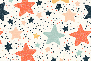 Colorful star pattern with various sizes and colors on a light background, ideal for fabric design