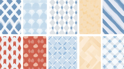 collection of checkerboard patterns featuring contrasting bright and muted tones, including geometric and abstract designs in blue, red, and yellow hues, creating vibrant yet balanced aesthetic
