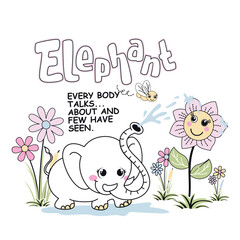 Adorable animal character surrounded by beautiful flower decorations in a vibrant vector illustration.
