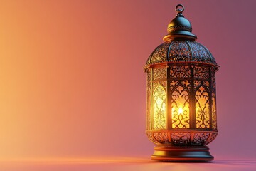 Ornate Lantern Glowing Warmly Against Soft Background