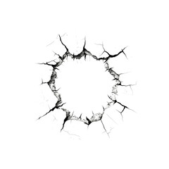 A bullet hole in the wall, white background, high-resolution, pr