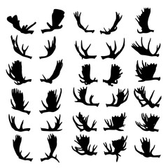 silhouettes of Deer Antlers Vectors Isolated on White Background