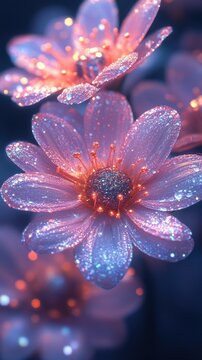 Sparkling and glittering effects on aster petals
