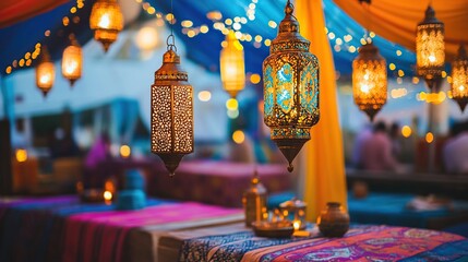 Festive Moroccan lanterns illuminate outdoor party