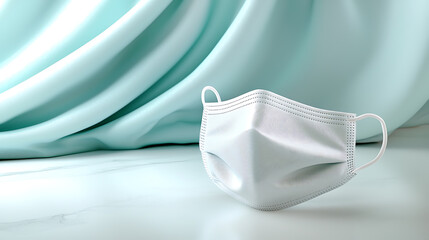 Protective face mask on elegant fabric background photography indoor close-up health and safety concept