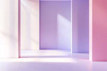 Abstract interior space with pastel-colored walls and soft light creating a serene atmosphere