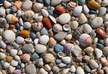Seashells and Smooth Stones: A Colorful Beach Texture Background for Design