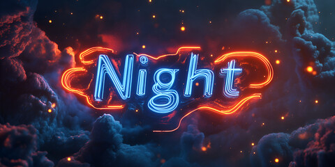 Night in Neon: A glowing neon "Night" sign illuminates a swirling, ethereal cloud of smoke, creating a captivating and modern artistic composition.