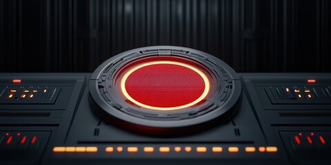 clean energy wind strategy concept. Futuristic control panel featuring a glowing red circular interface.