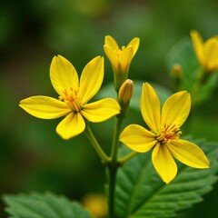 Wilted Isatis tinctoria flowers with yellow petals and green stems, isatis tinctoria, botany, closeup