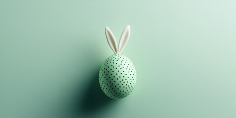 Easter Bunny Egg: A whimsical green Easter egg with white bunny ears sits against a pale green backdrop, creating a minimalist and modern Easter design perfect for greeting cards, invitations.