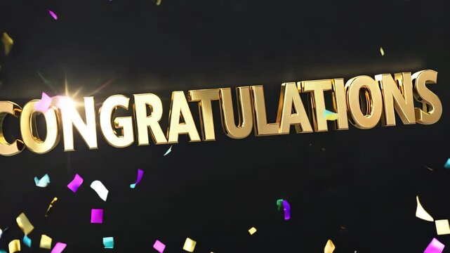 Congratulations greetings with confetti animation, animated congratulations text with confetti