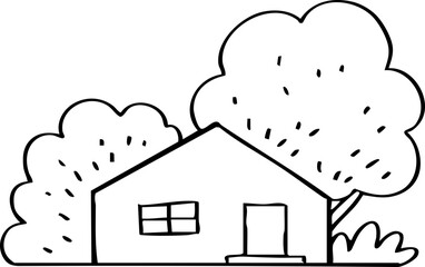 hand drawn cartoon of house with garden illustration.