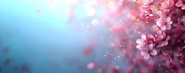 Pink blossoms, spring, bokeh background, petals falling, website banner