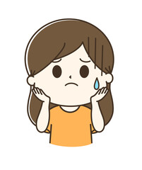 困って冷や汗をかいている女性のゆるかわイラスト