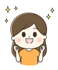 キラキラとガッツポーズする女性のゆるかわイラスト