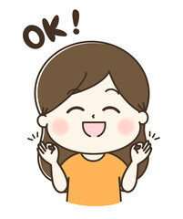 OKポーズをしている女性のゆるかわイラスト