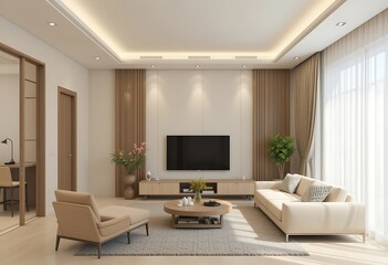 Fototapeta premium Modern Minimalist Living Room Interior Design