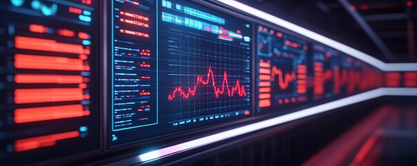 A futuristic marketing studio with holographic branding designs floating mid-air.